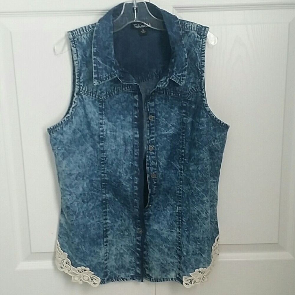 "Worn" Collard Blue Button Up Vest